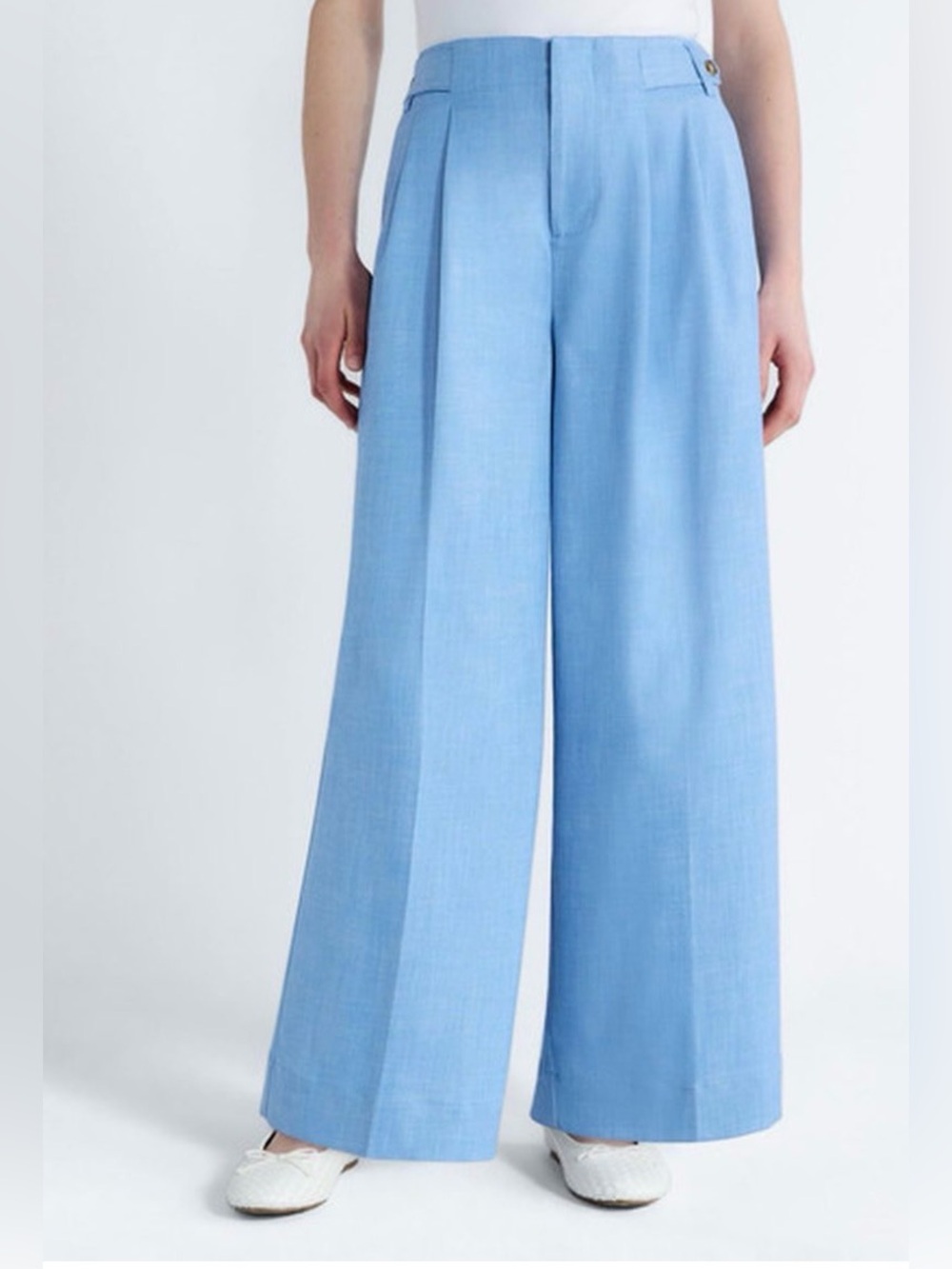 Sky Blue High-Waist Wide-Leg Trousers